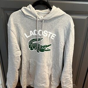 Lacoste Light Gray Hoodie with Green Crocodile Logo